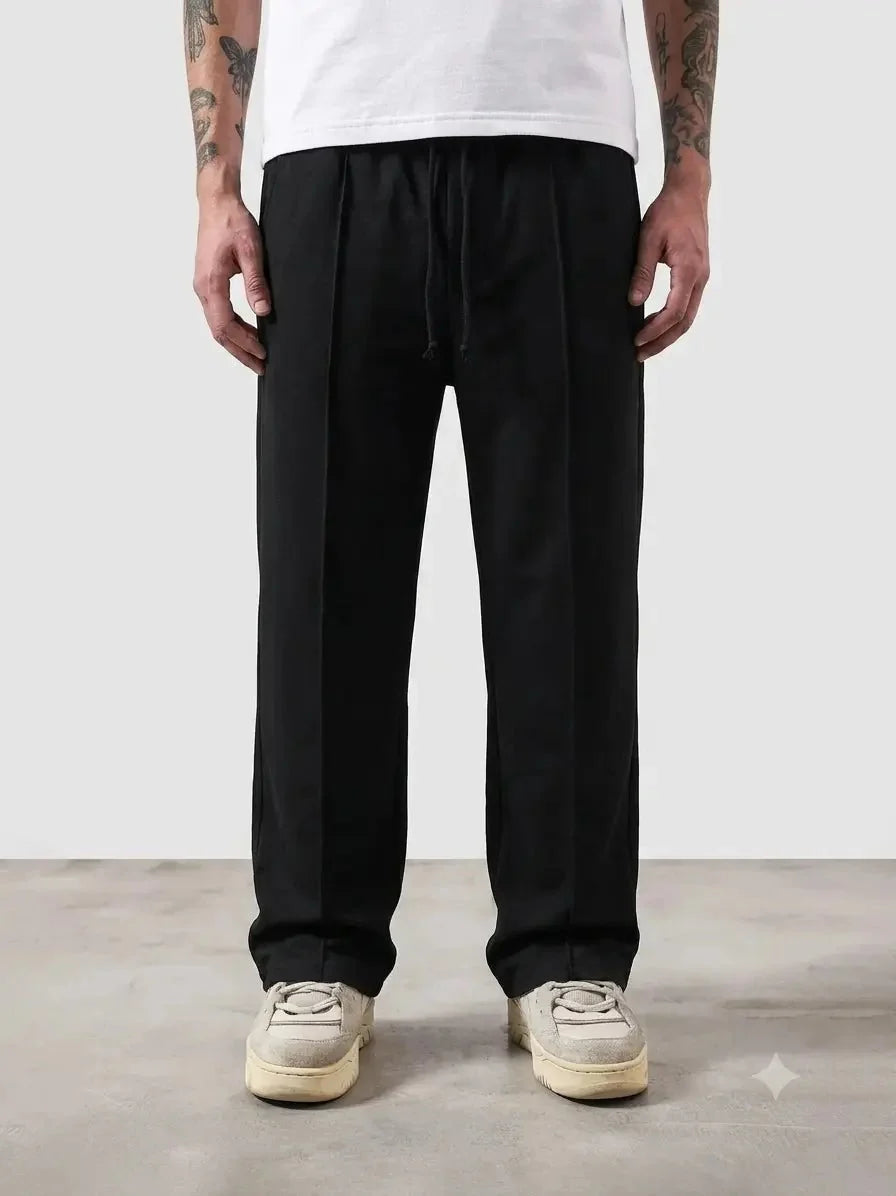 Premium Pure Cotton Baggy Black Straight-Fit Trousers - Swanah.Store
