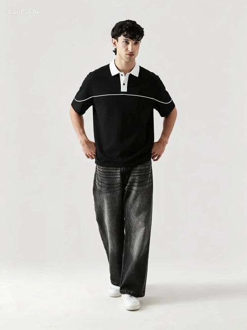 Monarch Polo — Black & White Contrast Collar - Swanah.Store