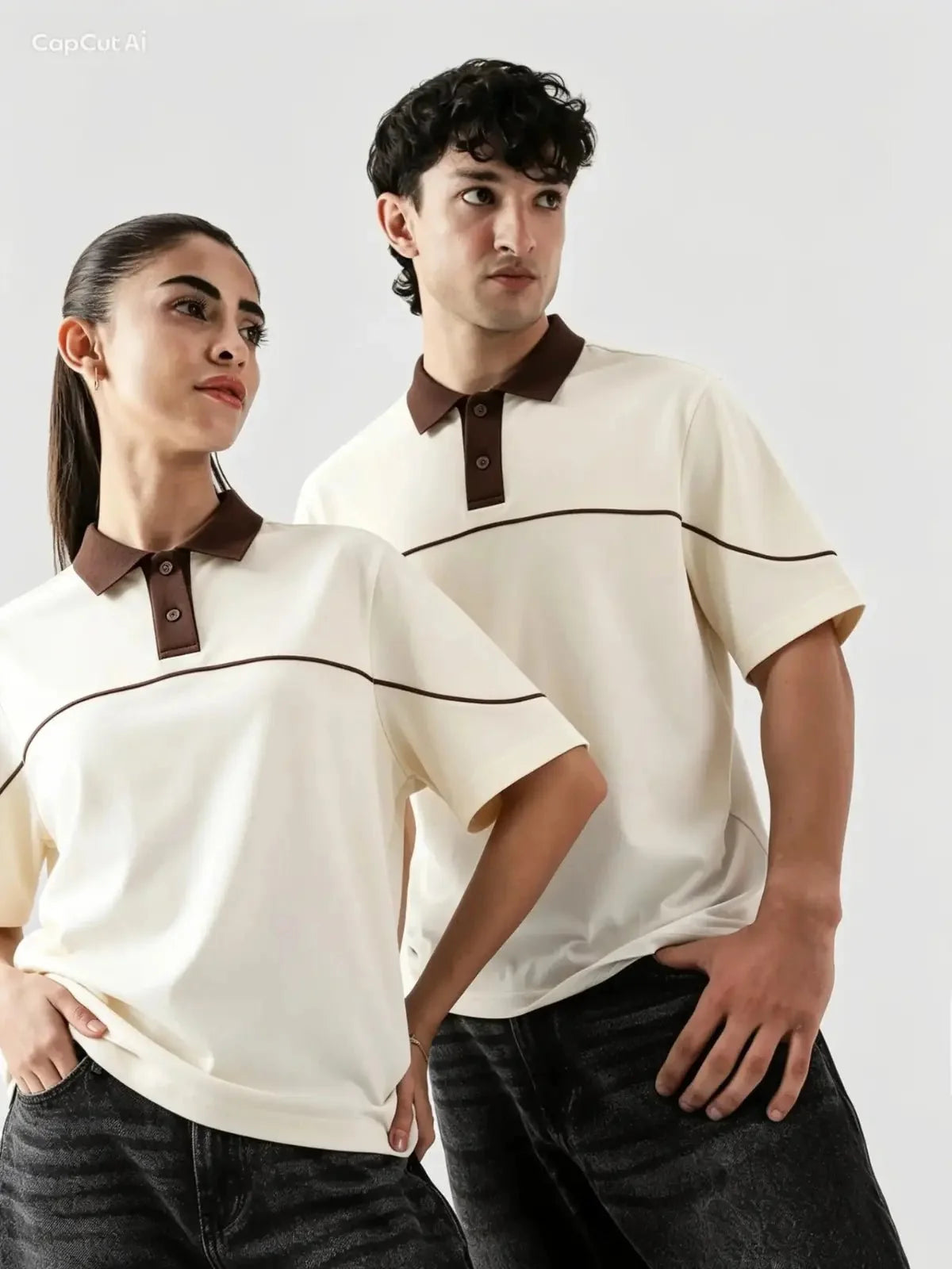Monarch Polo — Ivory & Espresso Brown Contrast Collar - Swanah.Store