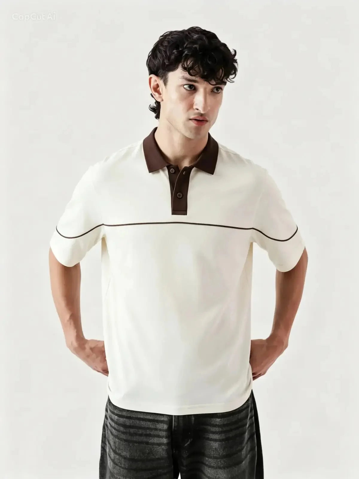Monarch Polo — Ivory & Espresso Brown Contrast Collar - Swanah.Store