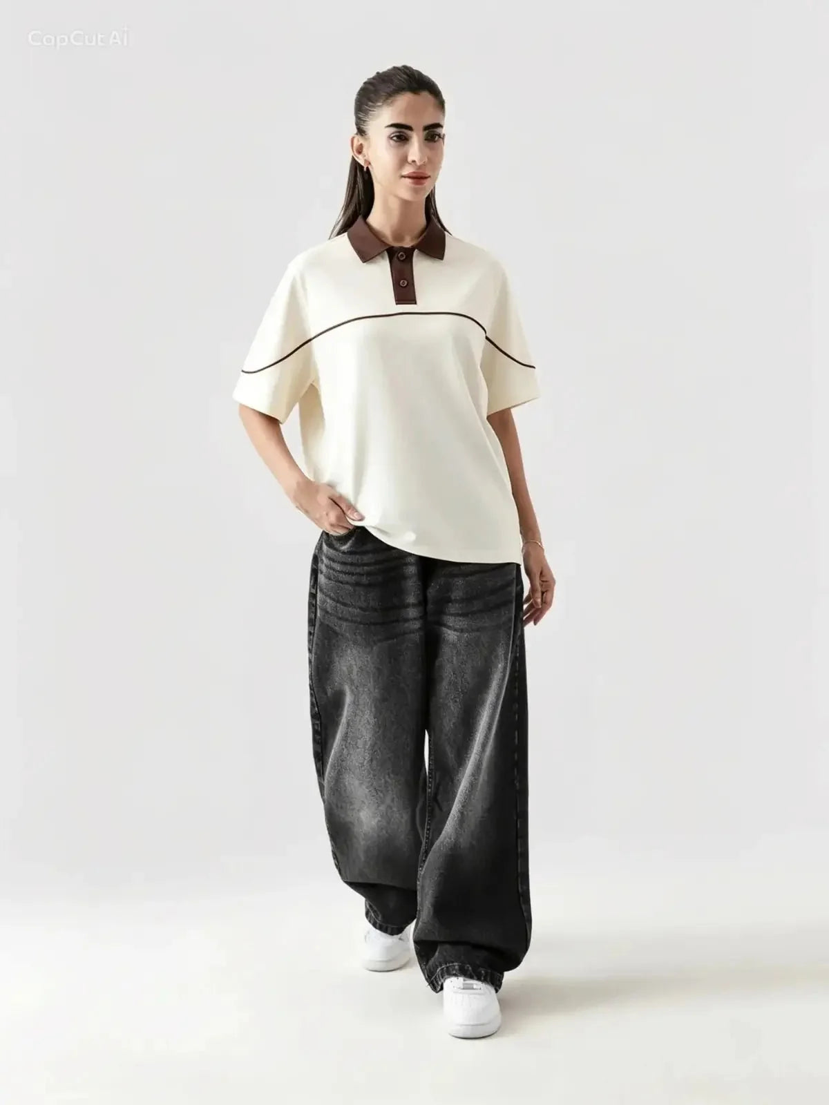 Monarch Polo — Ivory & Espresso Brown Contrast Collar - Swanah.Store