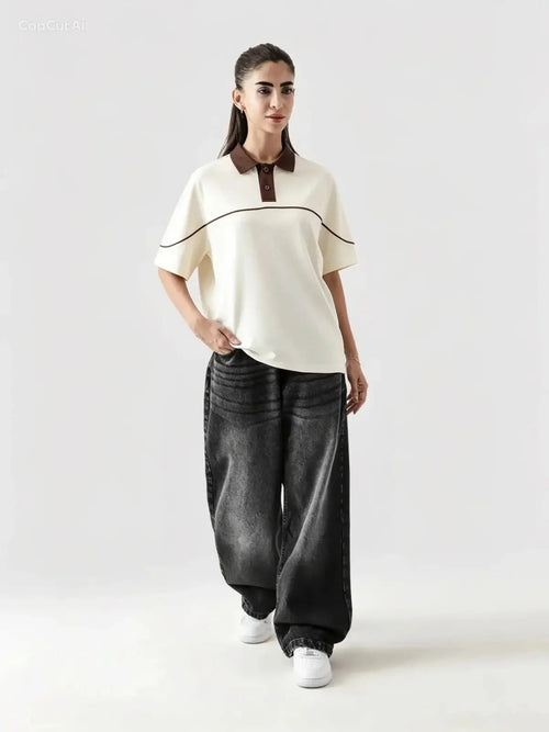Monarch Polo — Ivory & Espresso Brown Contrast Collar - Swanah.Store